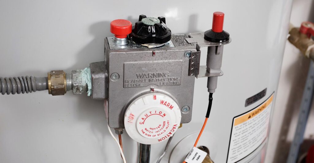 Closeup of water heater controls