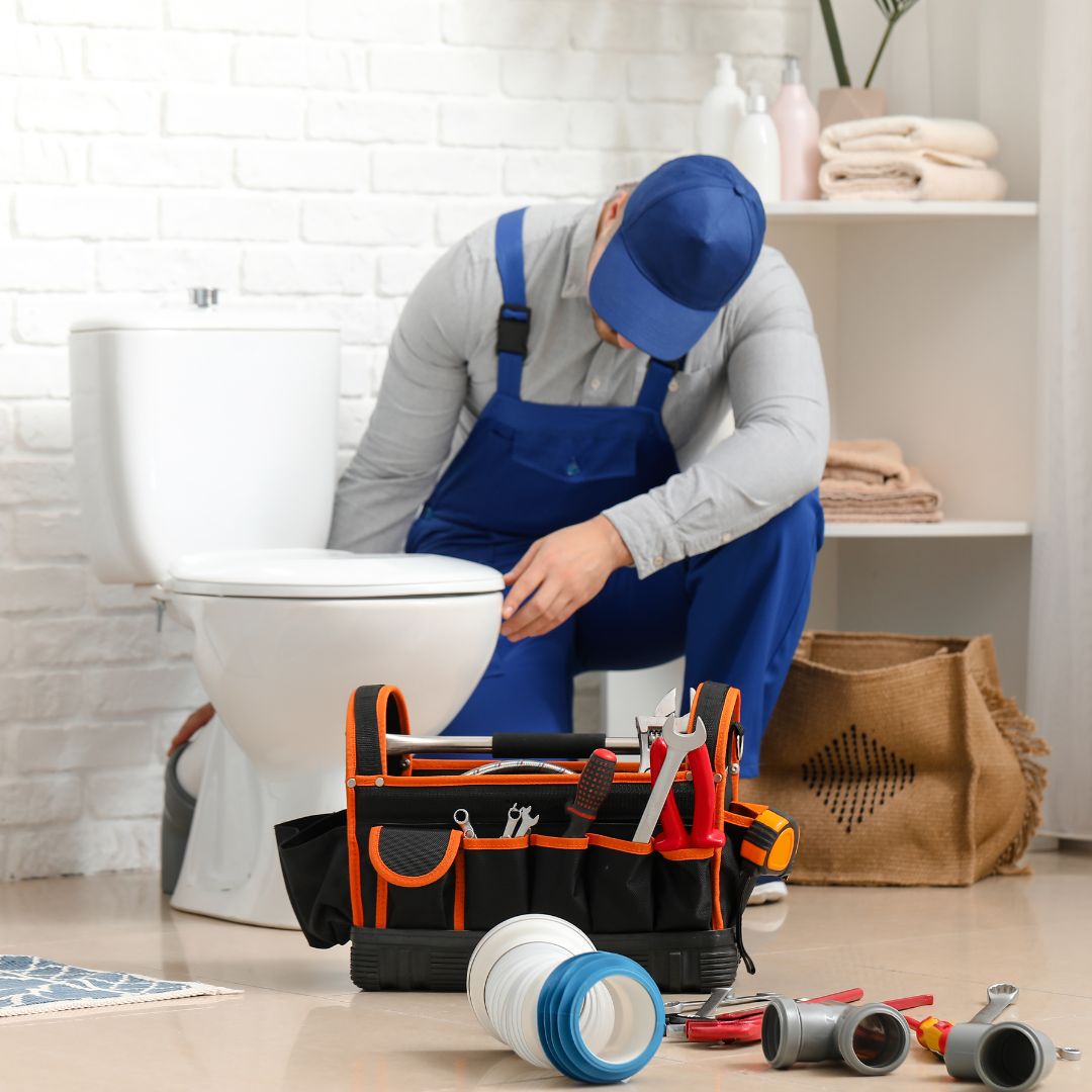 plumber installing toilet