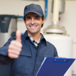 plumber giving a thumbs up after maintenance
