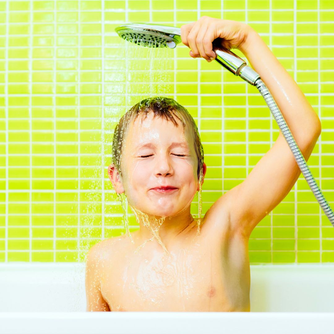 kid in shower