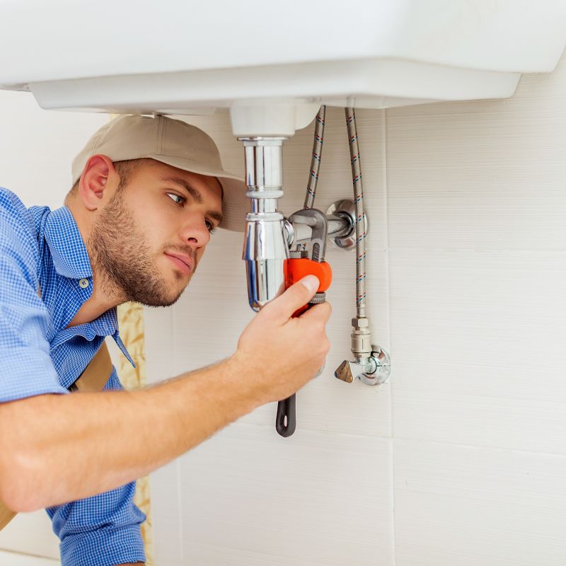a man tightening a drain pipe