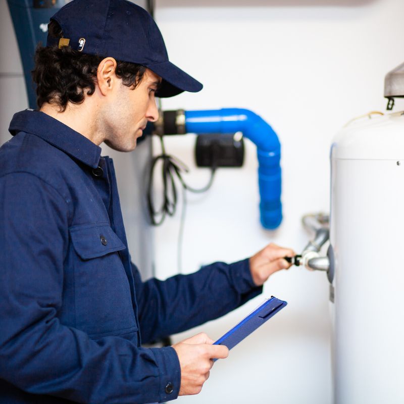 a man inspecting a water heater