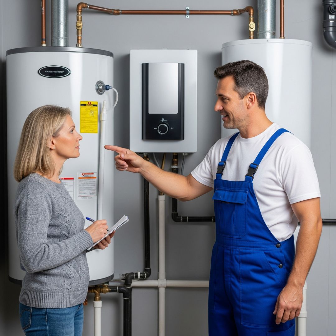 Homeowner and technician talking