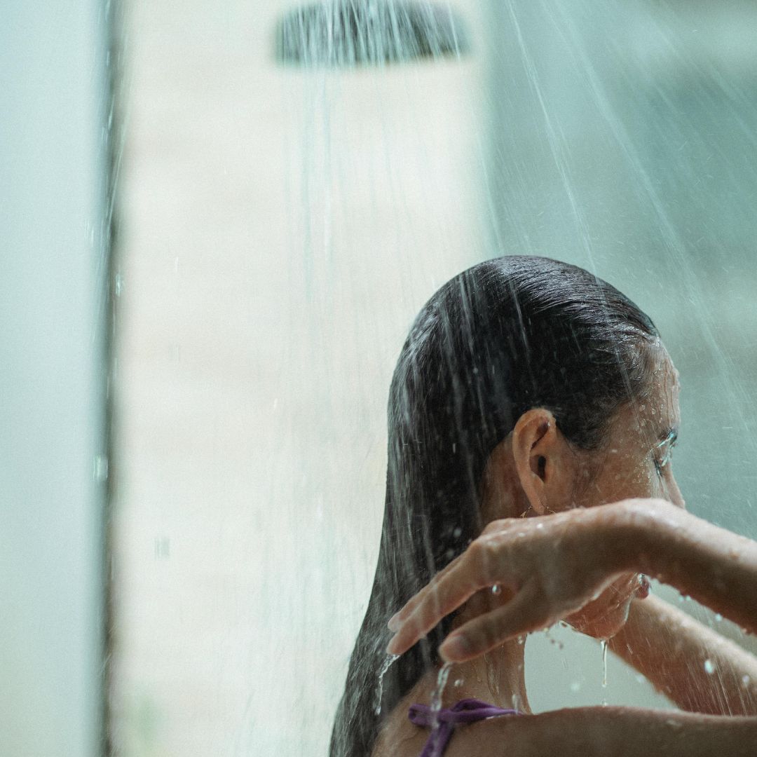 Woman taking a comfortable shower