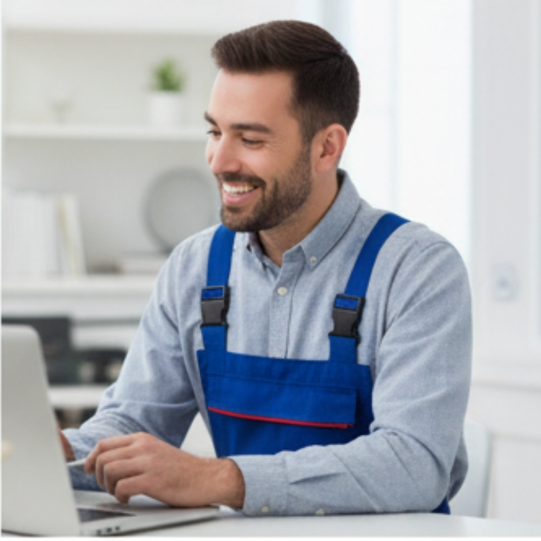 A plumber discussing plumbing repairs online